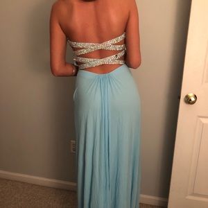 blue sparkle strappy prom dress